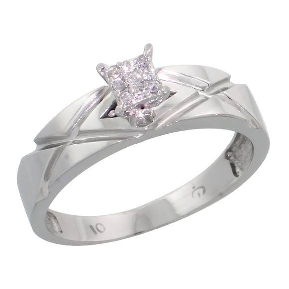 New Solid 10K White Gold 5mm Real Natural Diamond Engagement Ring